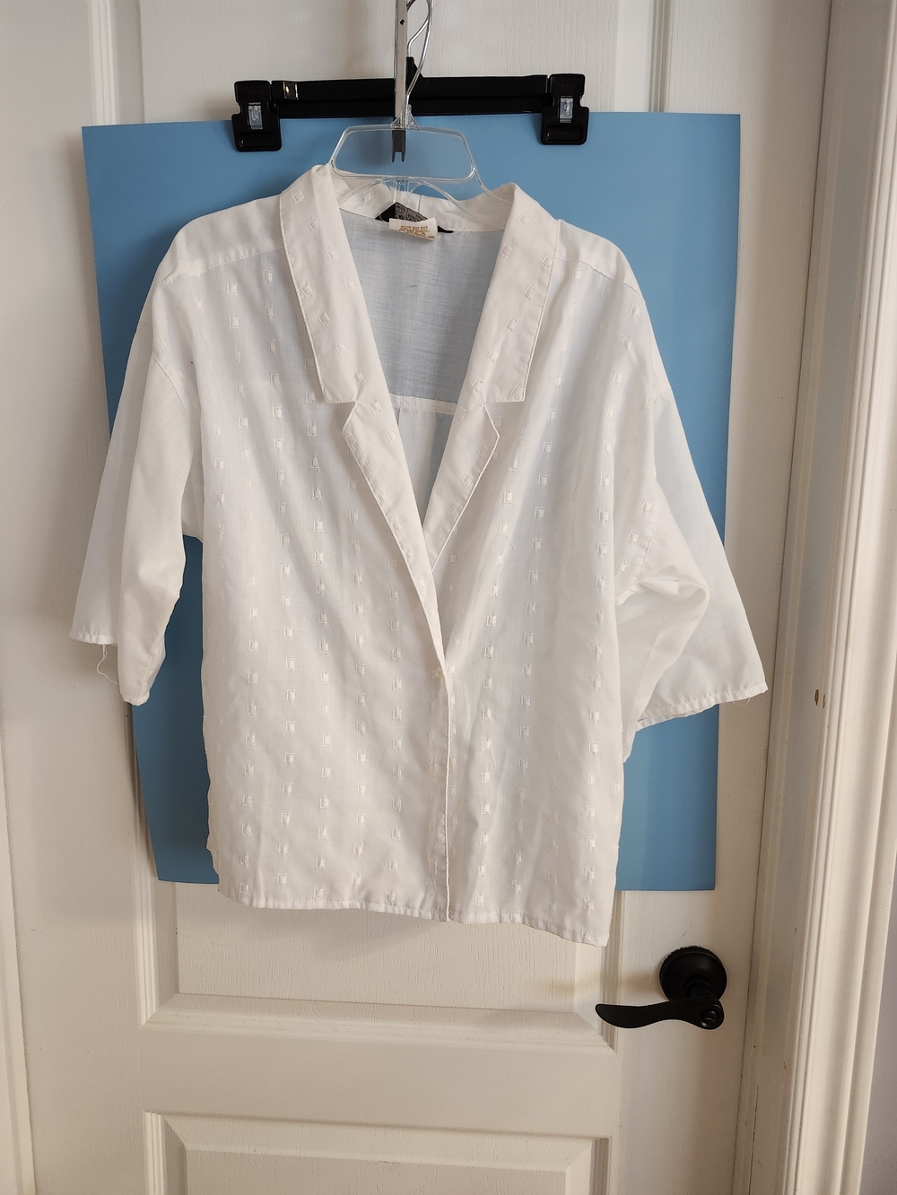 Vintage Pierre Cardin Lightweight White Textured Short-Sleeve Blouse
